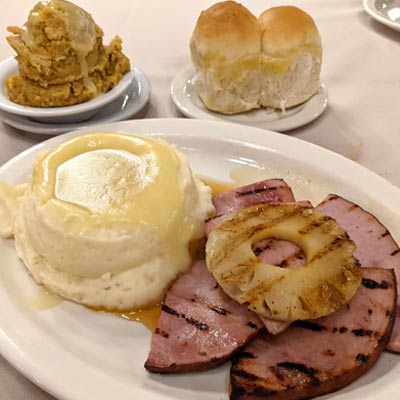 ham-dinner-mashed-potatoes=rolls-dressing