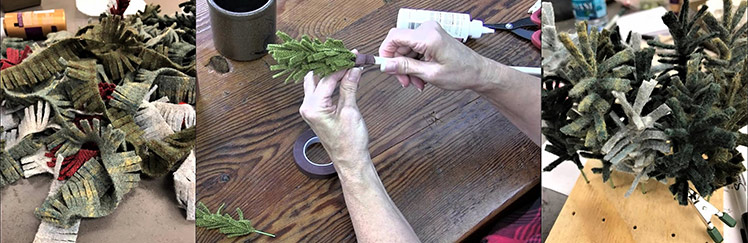 supplies and process for making wool pine boughs