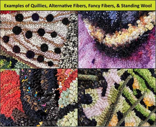Bugs using various techniques of rug hooking