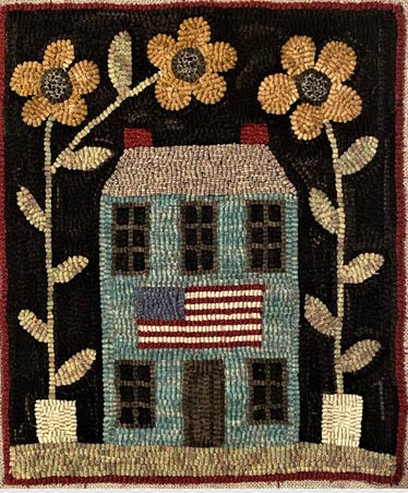 House and potted flower arch hooked rug by Cammie Bruce