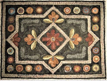 flower and circle design hooked rug by Cammie Bruce