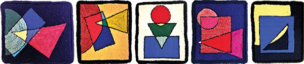 intersecting shapes rug hooked by Charlie Dalton