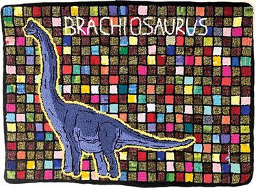 Brachiosaurus rug hooked by Charlie Dalton