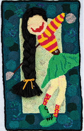 Abstract girl rug hooked by Kate Lamal