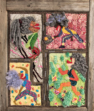Abstract people rug hooked by Kate Lamal