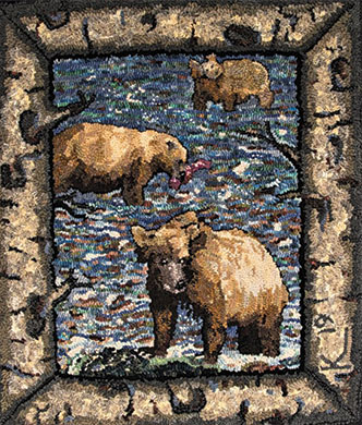 Bears rug hooked by Kate Lamal