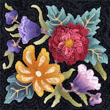 Colorful flowers rug hooked by Rebecca Martin