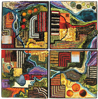 Abstract many colors and shapes rug hooked by Tracy Jamar